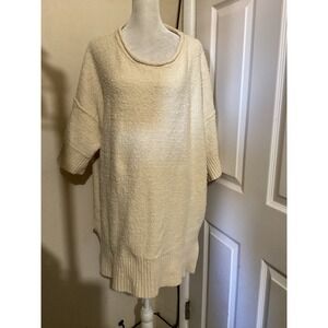 Free People Cream Boucle Knit Oversized Tunic Sweater Womens M Slouchy Ivory